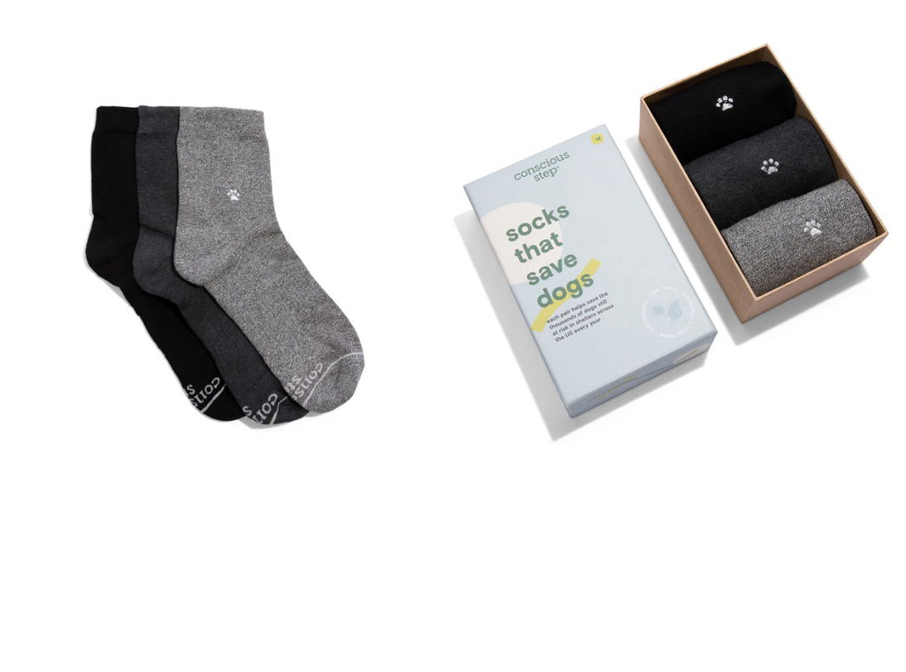 3 Pairs of Organic Socks in Gift Box that Saves Dogs Lives!