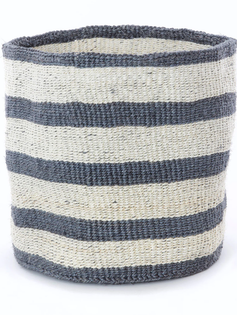 3 Handwoven Grey & Cream  Striped Twill Sisal Nesting Baskets, Kenya, Fair Trade