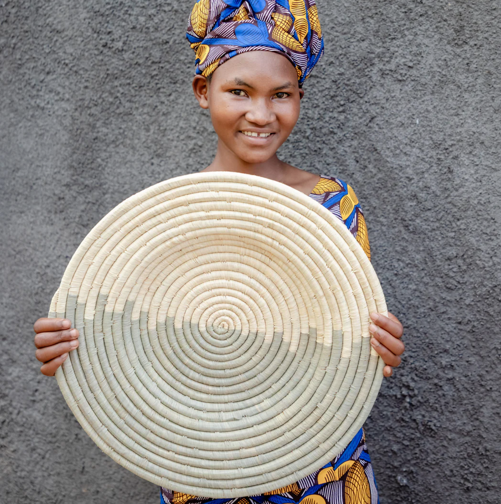 Set of 7 Hand Woven Neutral Baskets, Fair Trade, Rwanda