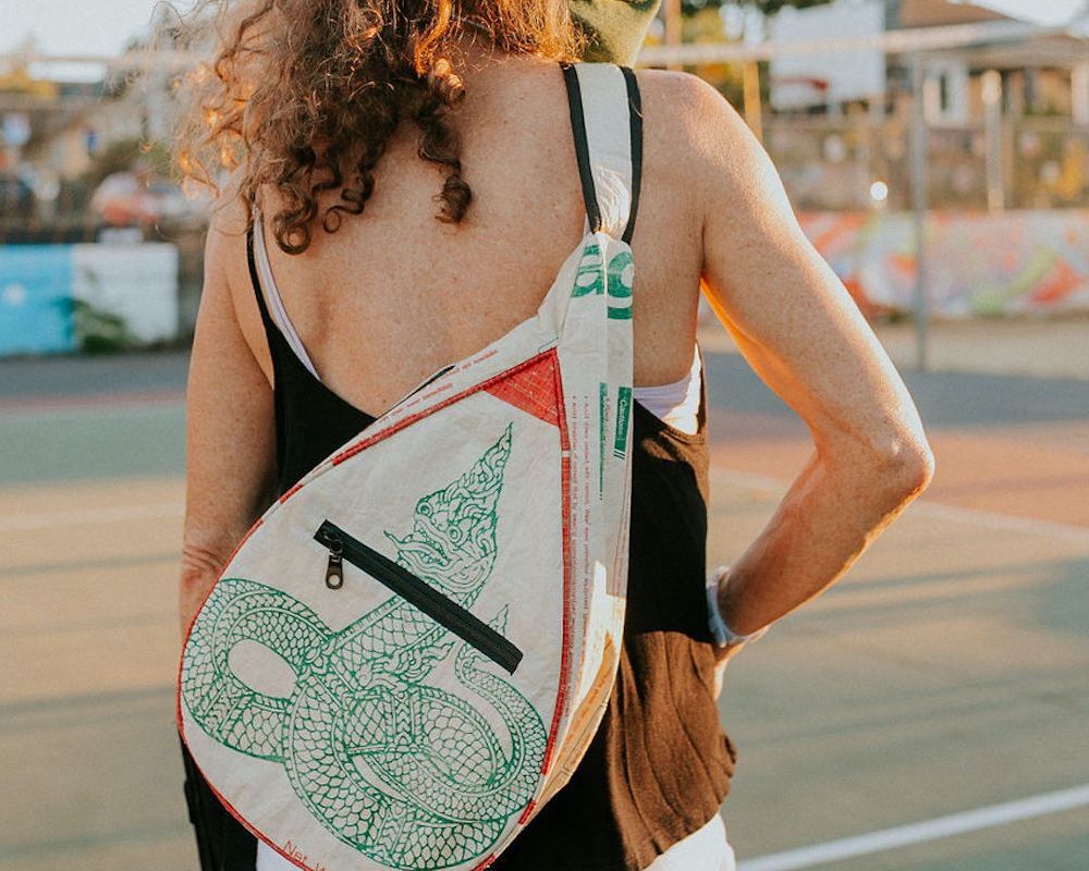 Upcycled Sling Backpack- Sustainable, Saves Landfills, Cambodia