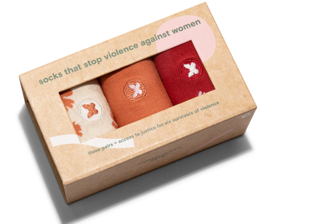 3 Pairs of Organic Socks in Gift Box that Helps Stop Violence Against Women