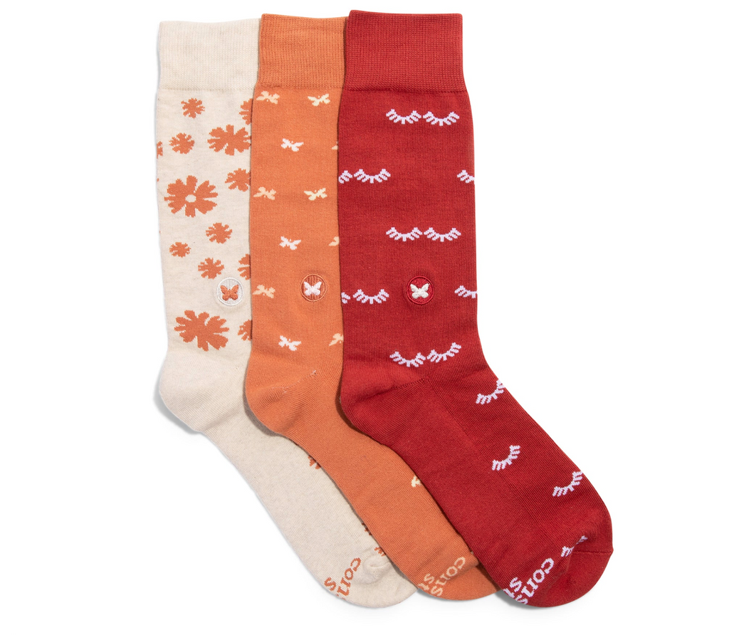 3 Pairs of Organic Socks in Gift Box that Helps Stop Violence Against Women