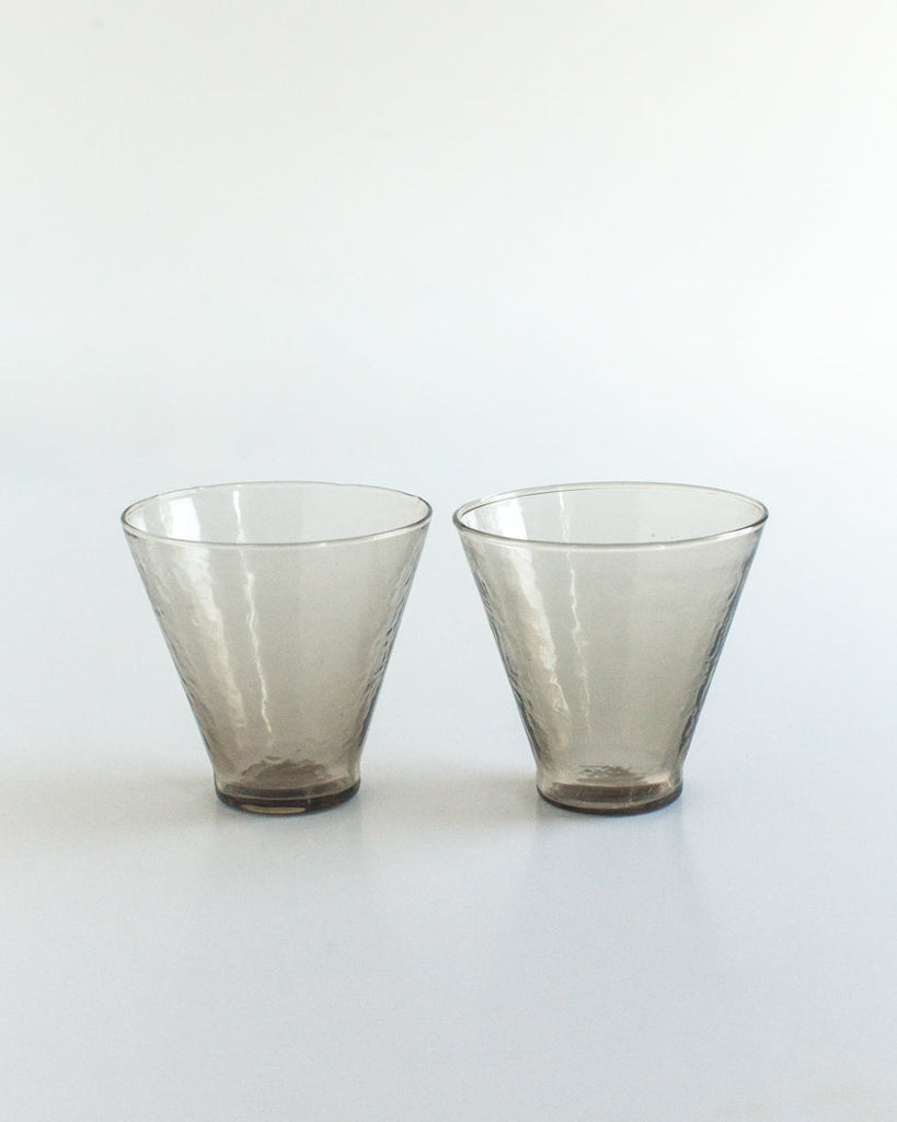 Pair of Hand Blown, Hammered Coupe Glass Dessert Cups, Recycled, Made in India