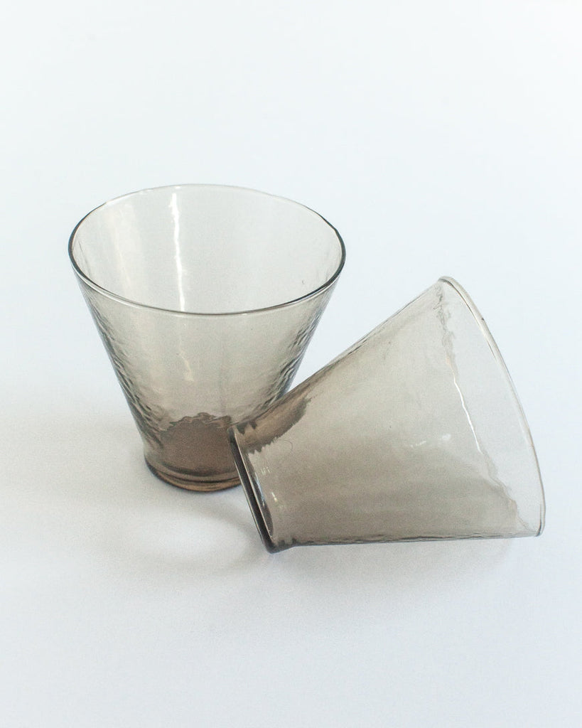 Pair of Hand Blown, Hammered Coupe Glass Dessert Cups, Recycled, Made in India