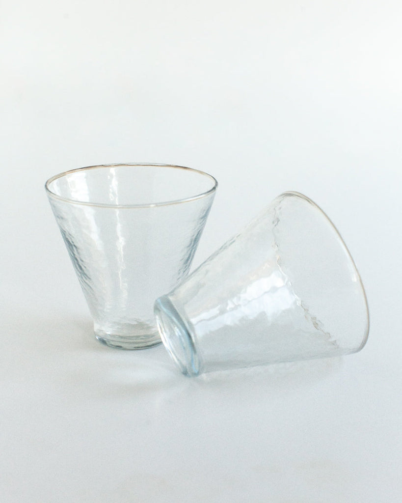 Pair of Hand Blown, Hammered Coupe Glass Dessert Cups, Recycled, Made in India