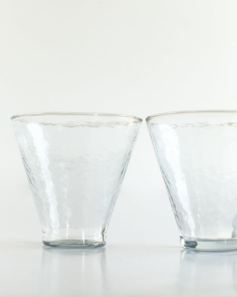 Pair of Hand Blown, Hammered Coupe Glass Dessert Cups, Recycled, Made in India