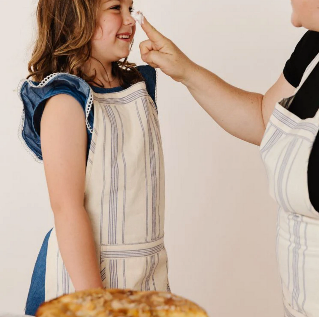 Adult and Child Handwoven, Natural Cotton Striped Apron, Fair Trade, Bangladesh