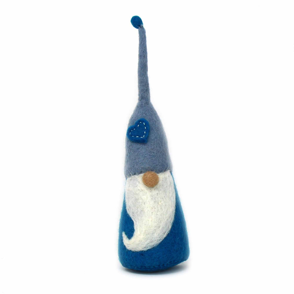 Handmade Set of 3 Winter Blues Felt Gnomes, Fair Trade, Nepal