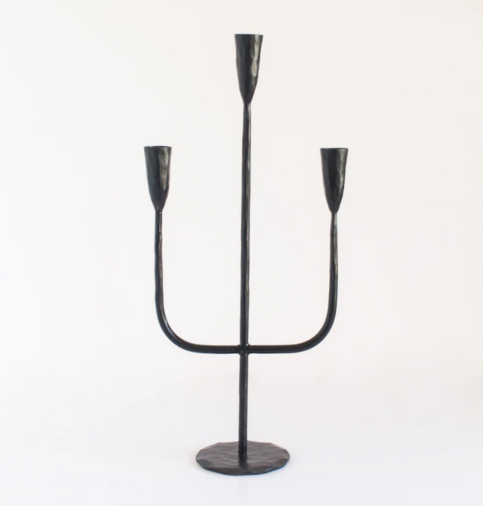 Hand-Forged Iron Candelabra, Black or Brass, Fair Trade from India