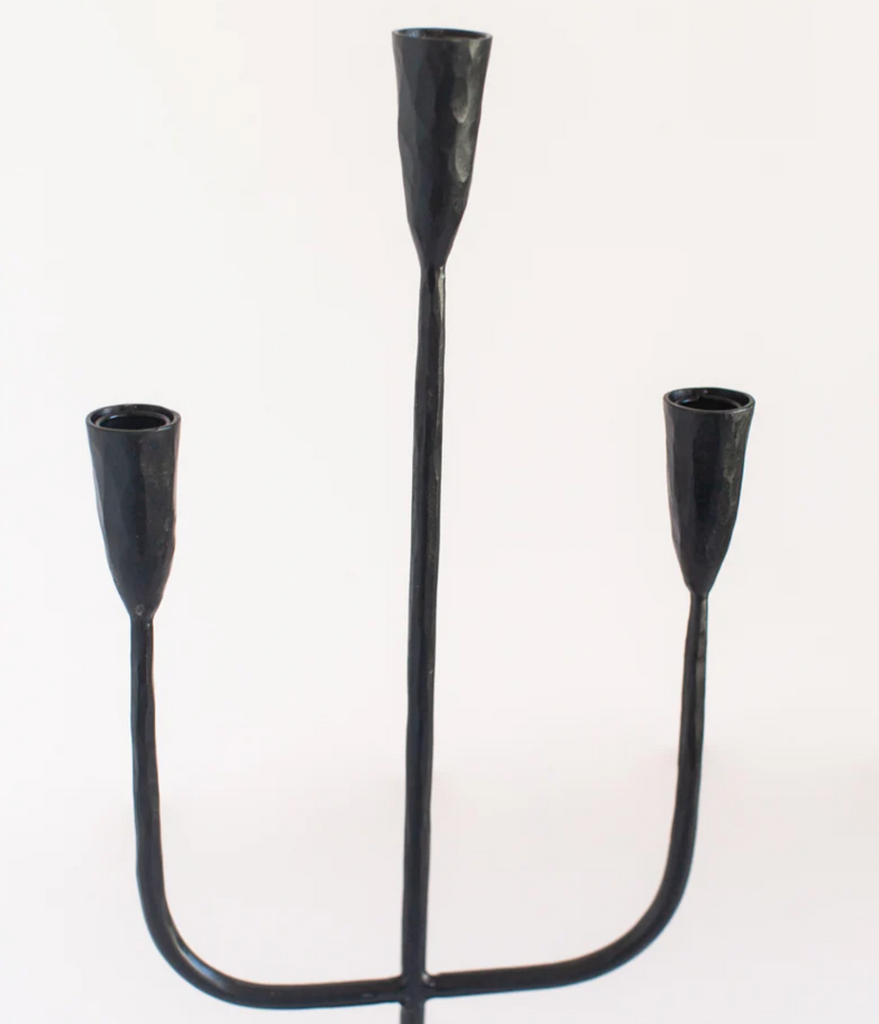 Hand-Forged Iron Candelabra, Black or Brass, Fair Trade from India