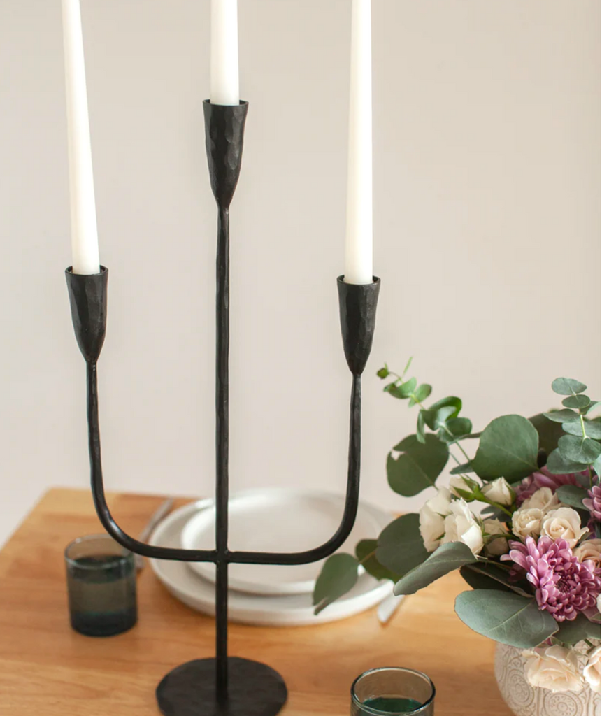 Hand-Forged Iron Candelabra, Black or Brass, Fair Trade from India