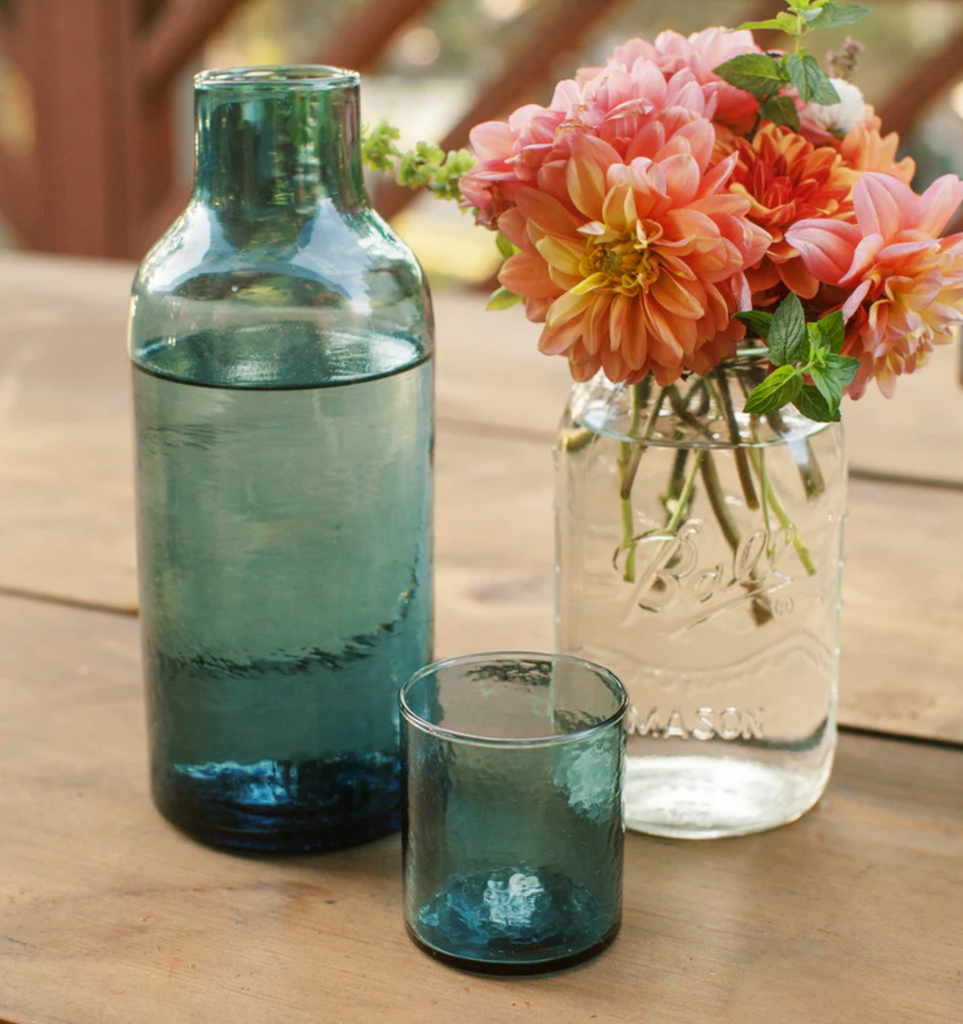 Handblown Hammered Glass Carafe With Lid / Glass, Recycled, Ethically Made