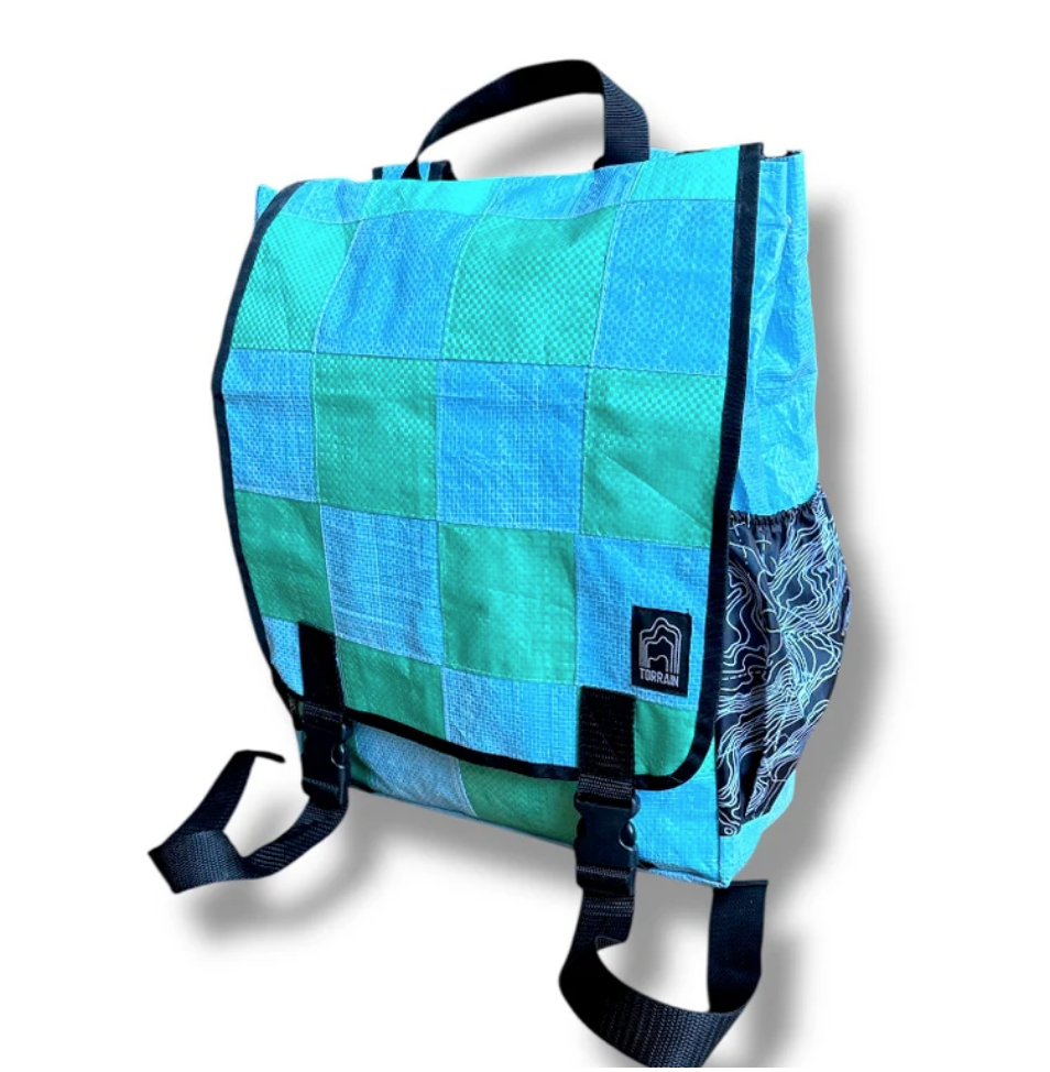 Square upcycled Backpack made from Feed Bags- Sustainable, Saves landfills