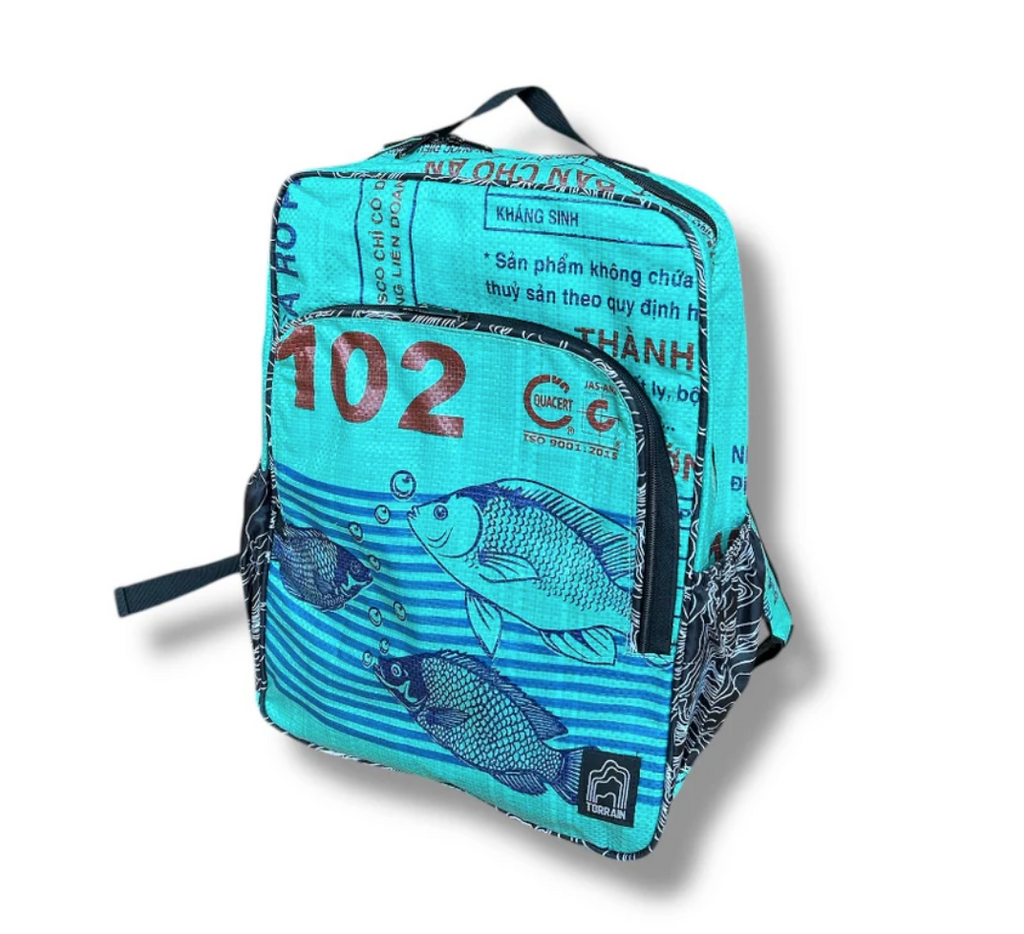Square Upcycled Backpack made from Feed Bags, Eco-Friendly, Sustainable