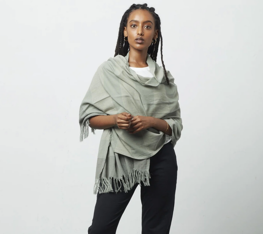 Sage Green  Striped GOT's Cotton Scarf/ Shawl - Help Break the Cycle of Poverty!