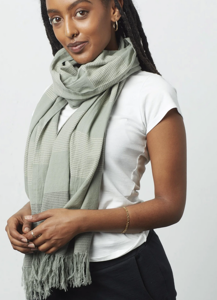 Sage Green  Striped GOT's Cotton Scarf/ Shawl - Help Break the Cycle of Poverty!