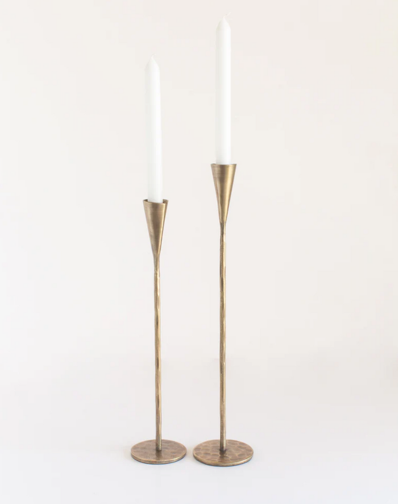 Hand-Forged Tall Iron Candle Sticks - Set of 2, Black or Brass, Fair Trade from India