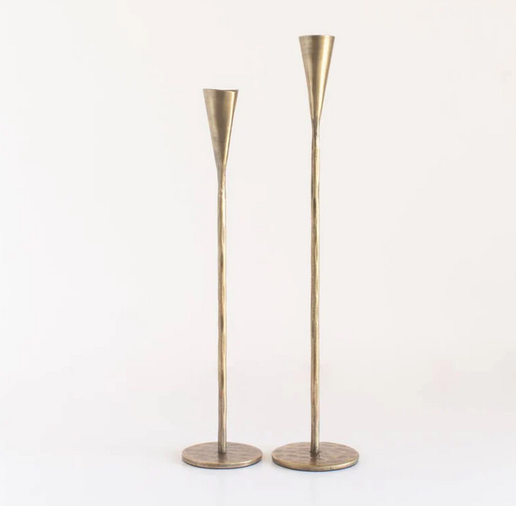 Hand-Forged Tall Iron Candle Sticks - Set of 2, Black or Brass, Fair Trade from India