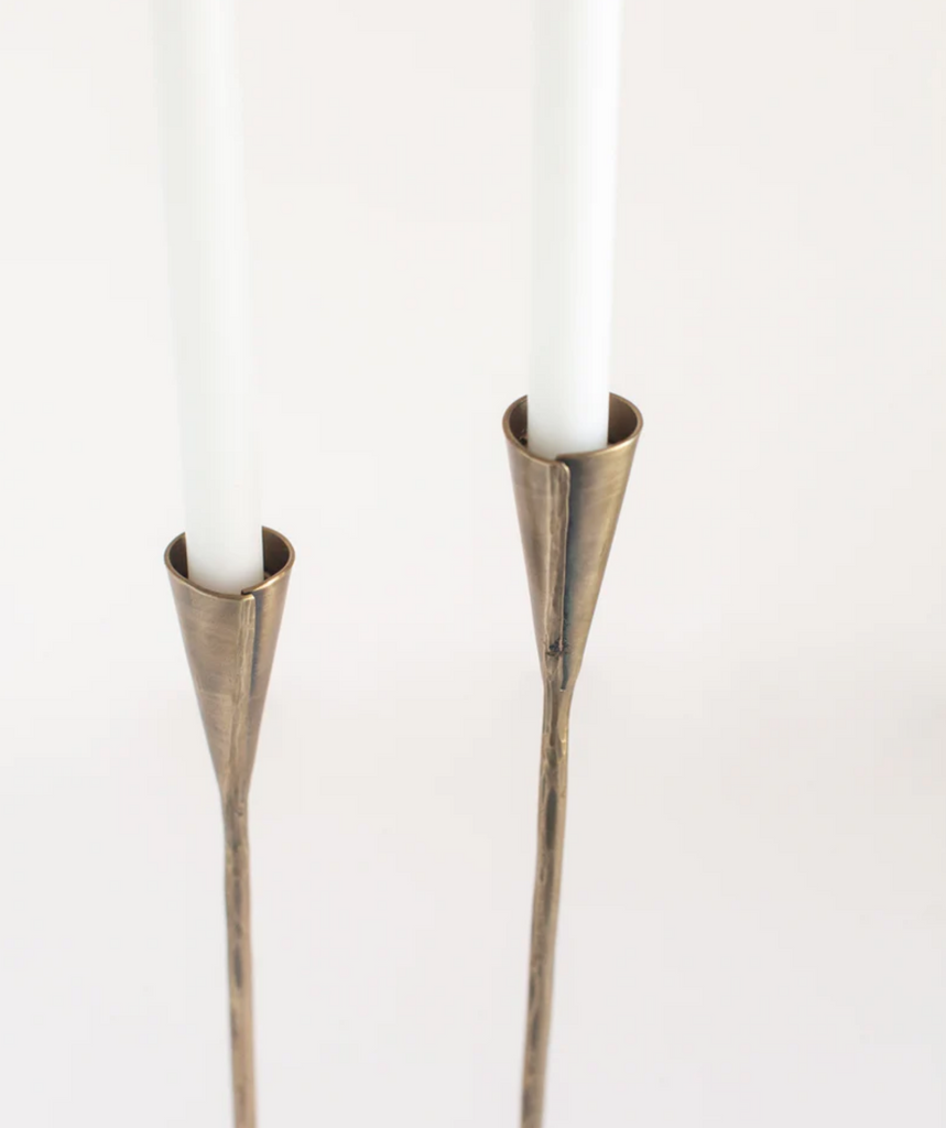 Hand-Forged Tall Iron Candle Sticks - Set of 2, Black or Brass, Fair Trade from India