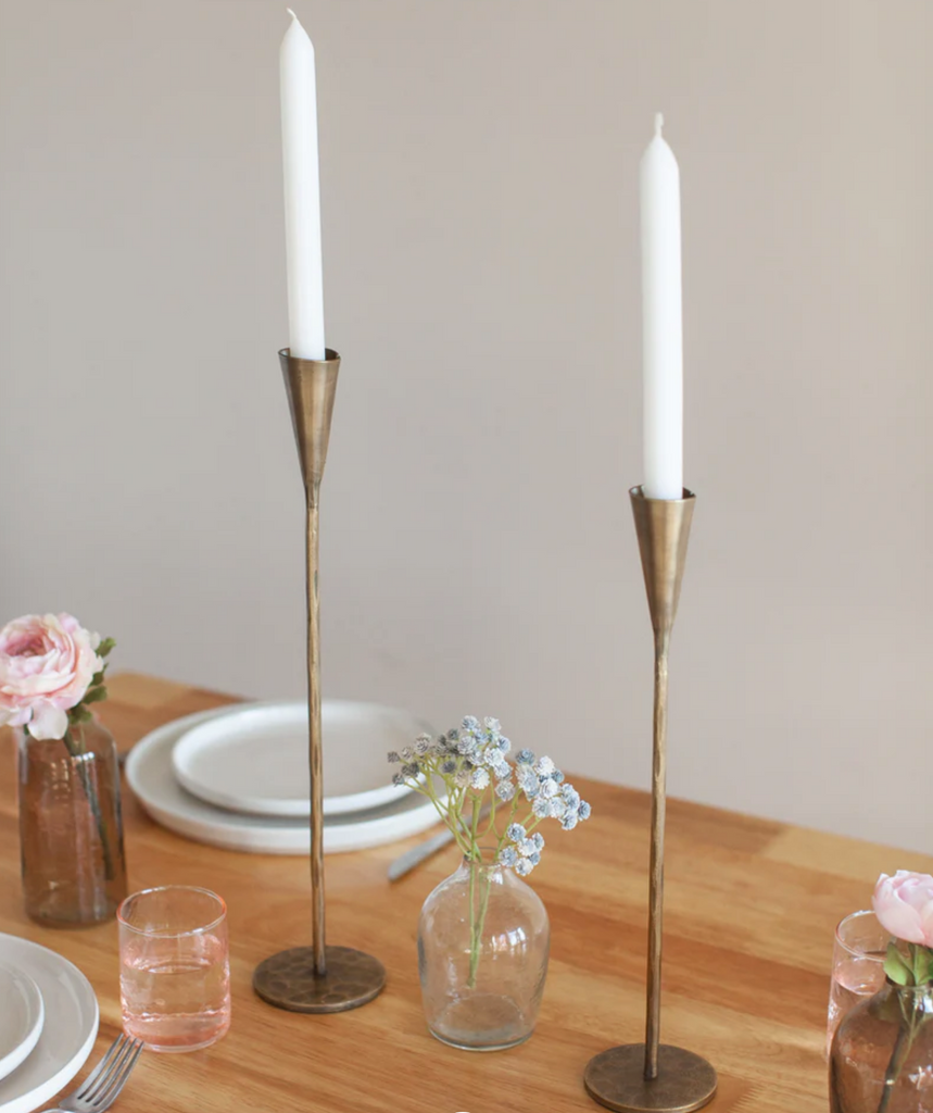 Hand-Forged Tall Iron Candle Sticks - Set of 2, Black or Brass, Fair Trade from India