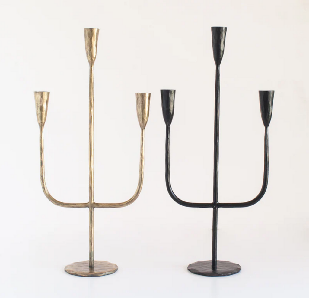 Hand-Forged Iron Candelabra, Black or Brass, Fair Trade from India