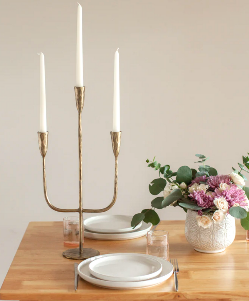 Hand-Forged Iron Candelabra, Black or Brass, Fair Trade from India