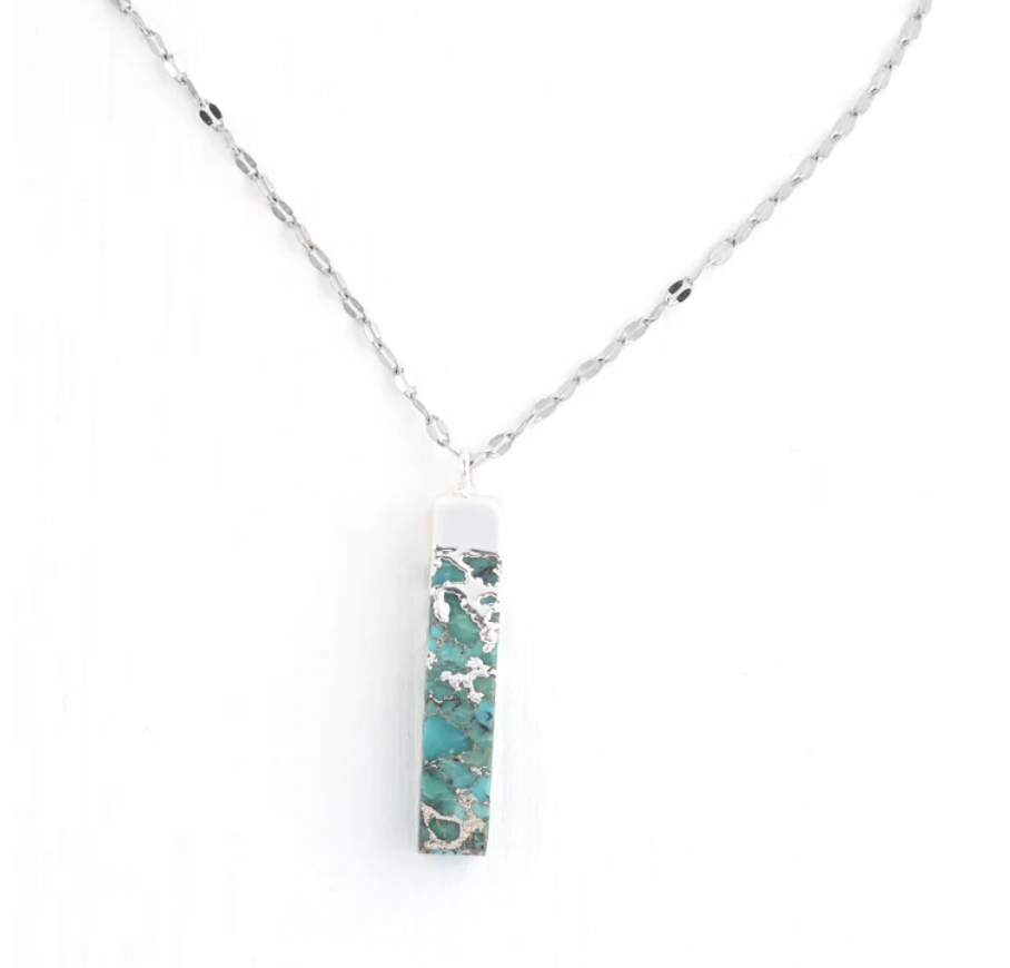 Turquoise & Silver Bar Necklace, Give freedom to girls & women!