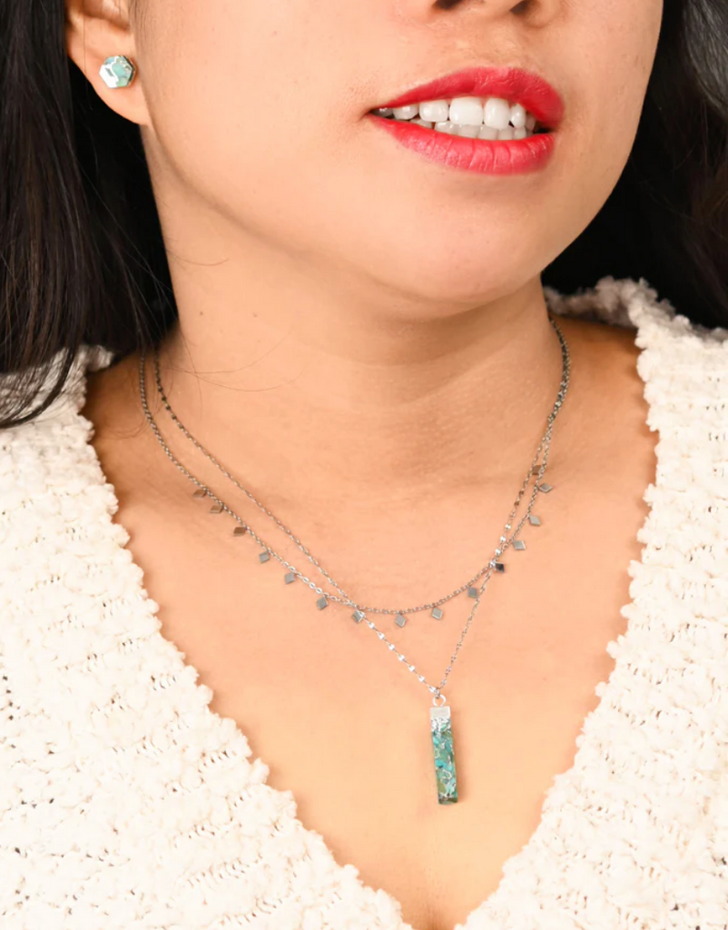 Turquoise & Silver Bar Necklace, Give freedom to girls & women!