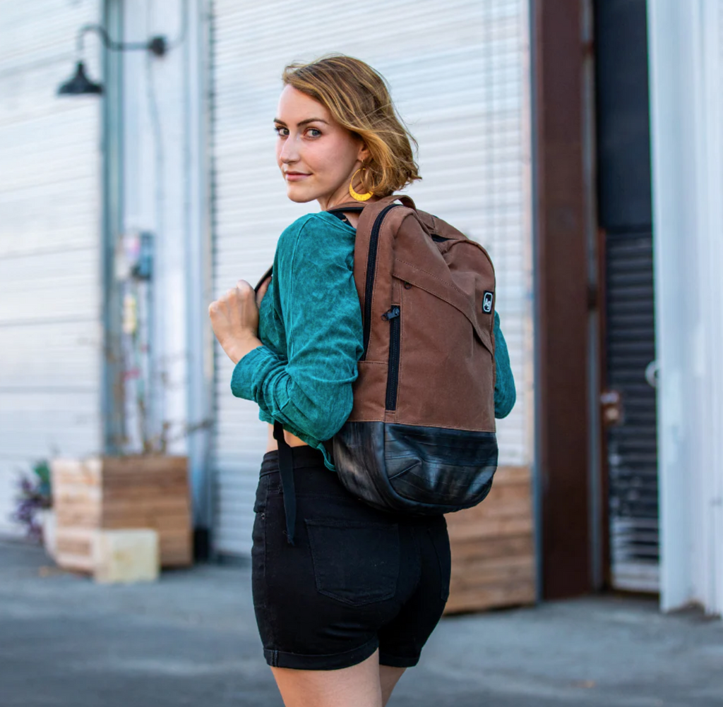 Waxed Canvas Backpack- USA Made from upcycled canvas & bicycle inner tubes- Save Landfill Space!