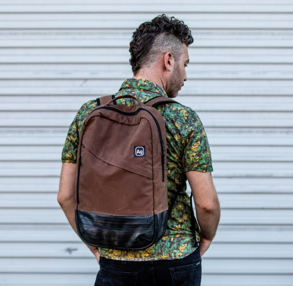 Waxed Canvas Backpack- USA Made from upcycled canvas & bicycle inner tubes- Save Landfill Space!