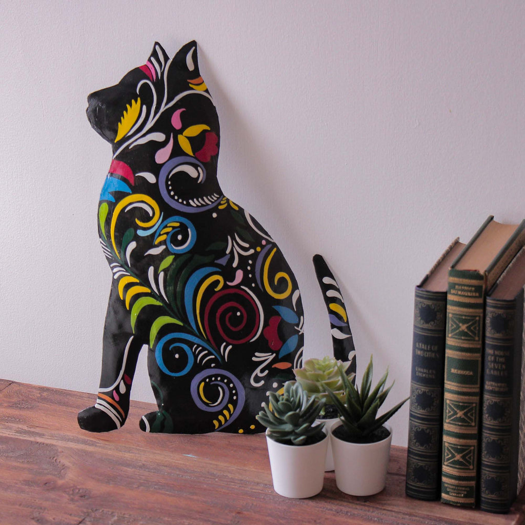 Hand Crafted Cat Wall Art made from Steel Drums, Hand Painted, Fair Trade, Haiti , 14.5 inch