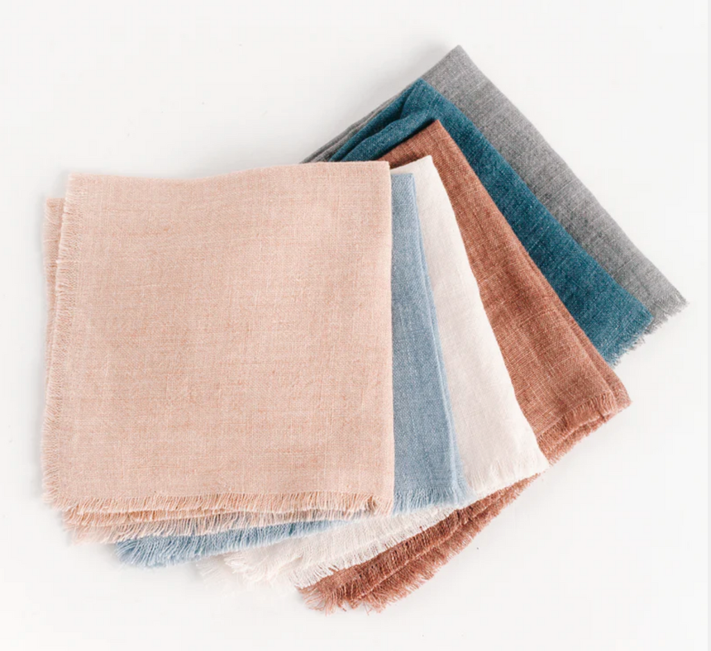 Set of 4 Hand Woven Stone Washed Linen Cloth Cocktail Napkins- Eco-Friendly, Fair Trade