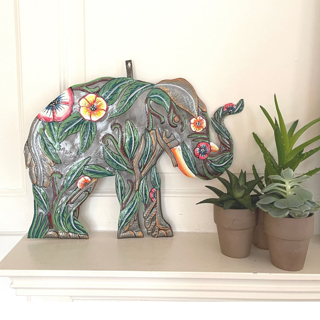 Hand Crafted Upcycled Steel Drum Elephant Wall Art, Fair Trade, Haiti