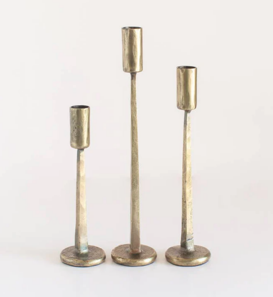 Hand-Forged Iron Candle Sticks - Set of 3, Black or Brass, Fair Trade from India