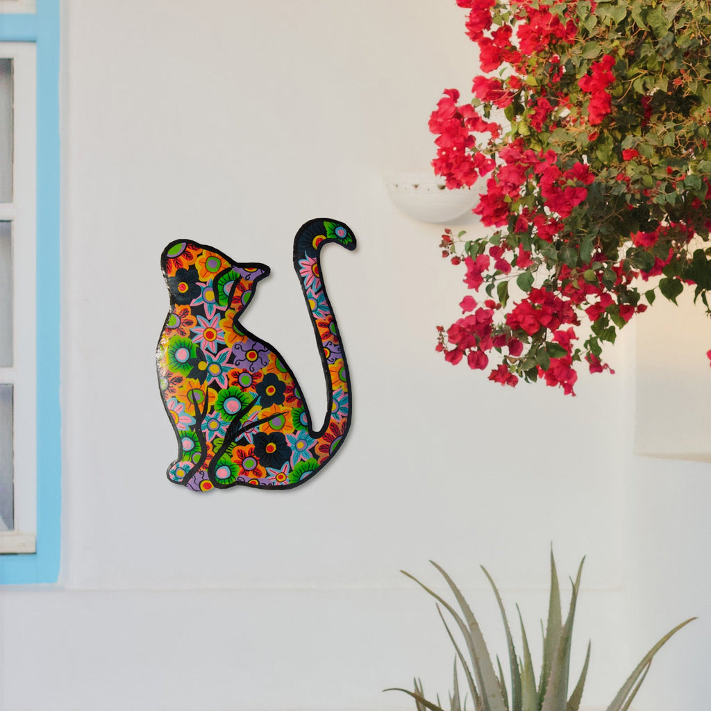 Handmade, Upcycled Metal Cat Wall Art, 13 inch, Made from Steel Drums, Fair Trade, Haiti