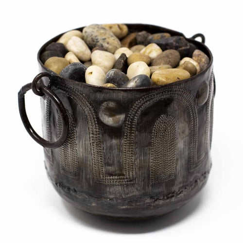 Handmade Hammered Metal Container Pot with Round Handles, Fair Trade from Haiti