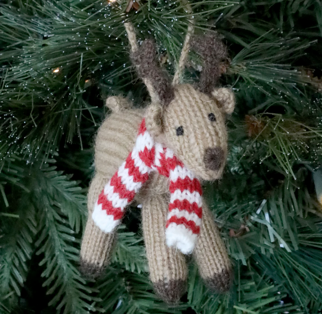 Set of 3 Hand Knit Reindeer Ornaments with Scarfs, Fair Trade from Peru