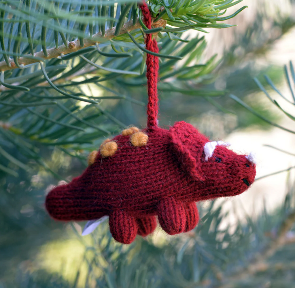 Hand-Knit set of 4 Dinosaur Ornaments, Fair Trade from Peru