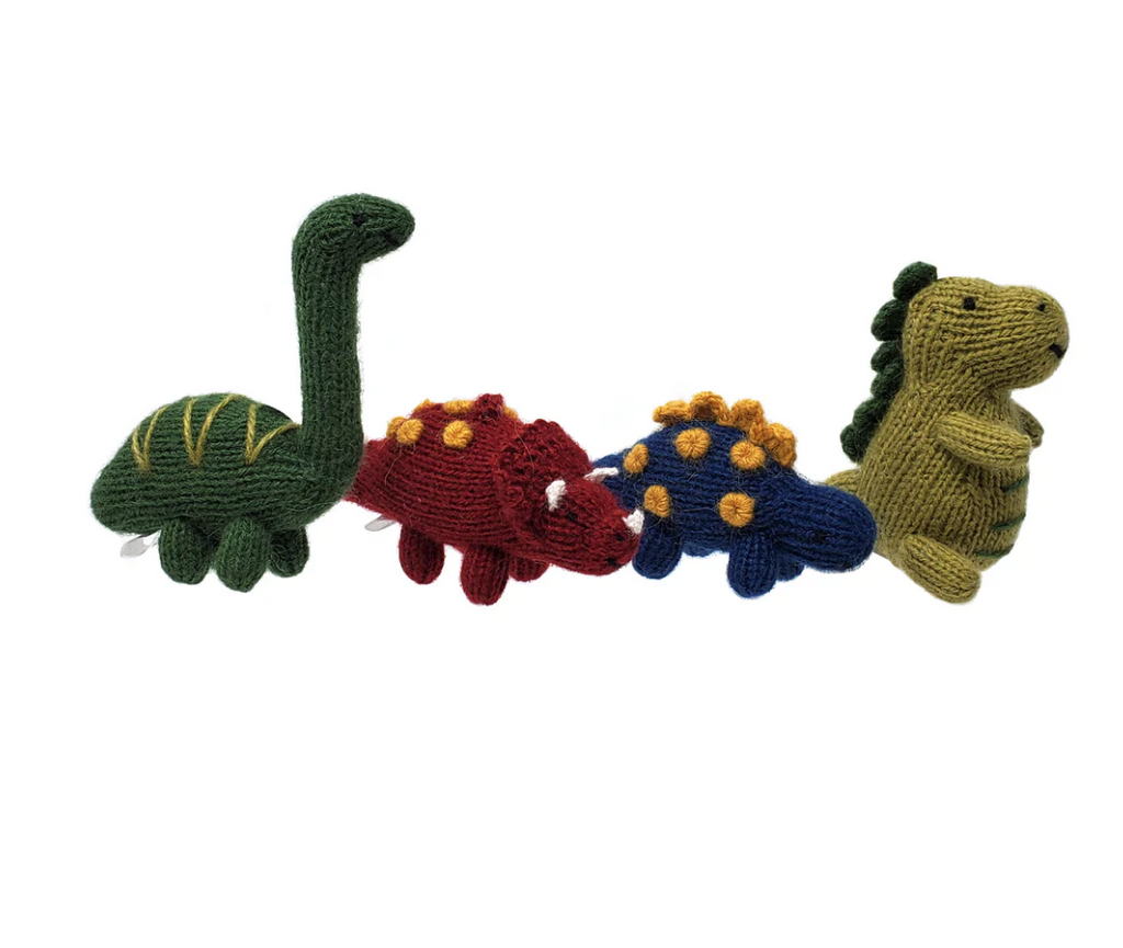 Hand-Knit set of 4 Dinosaur Ornaments, Fair Trade from Peru