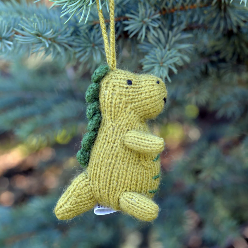 Hand-Knit set of 4 Dinosaur Ornaments, Fair Trade from Peru