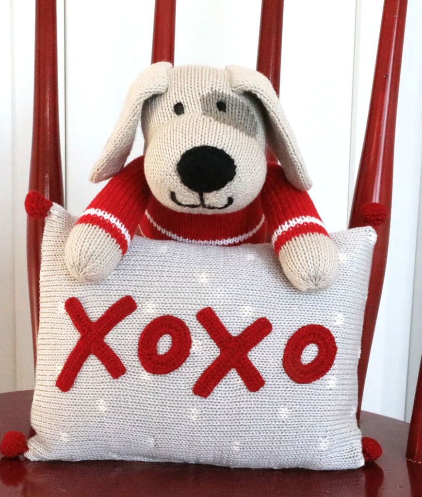 Hand Knit Dog Stuffed Animal with Red Sweater, Fair Trade from Peru