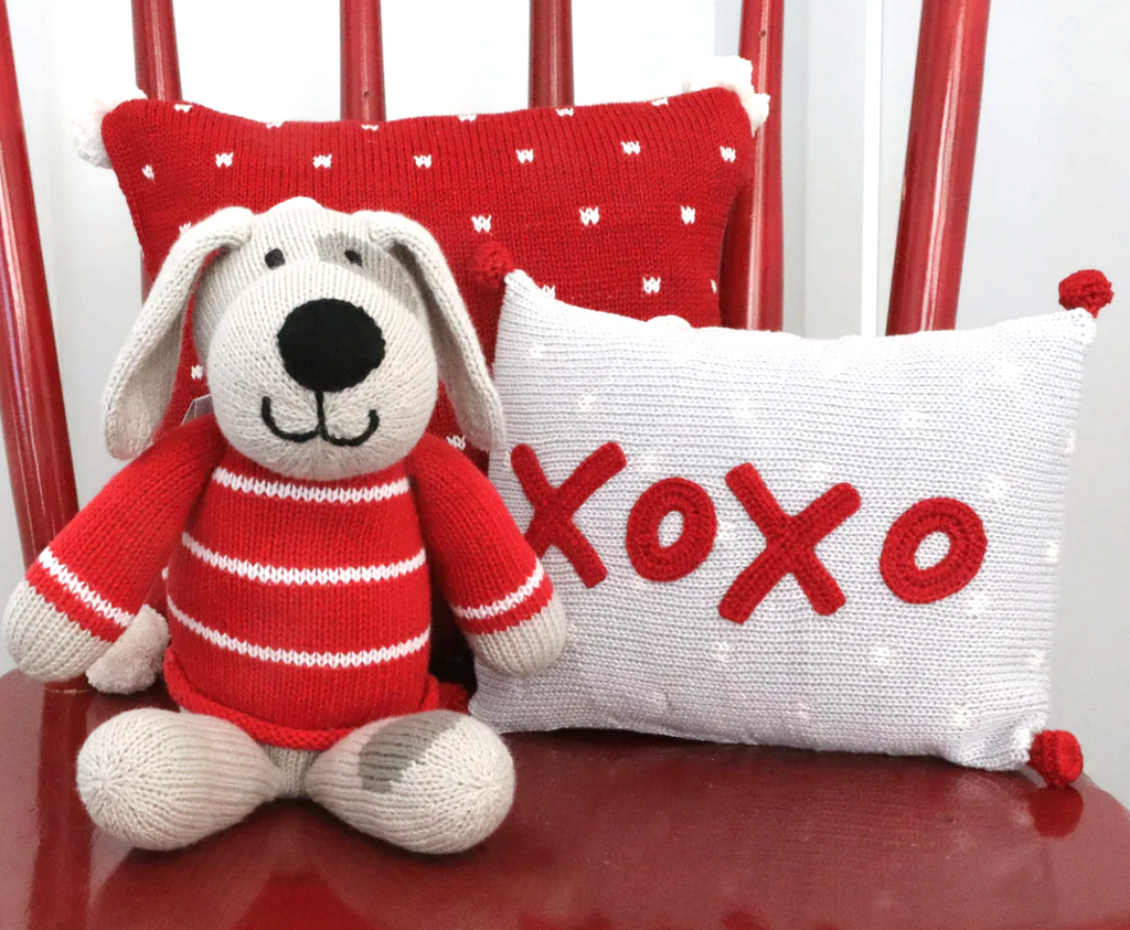 Hand Knit Dog Stuffed Animal with Red Sweater, Fair Trade from Peru