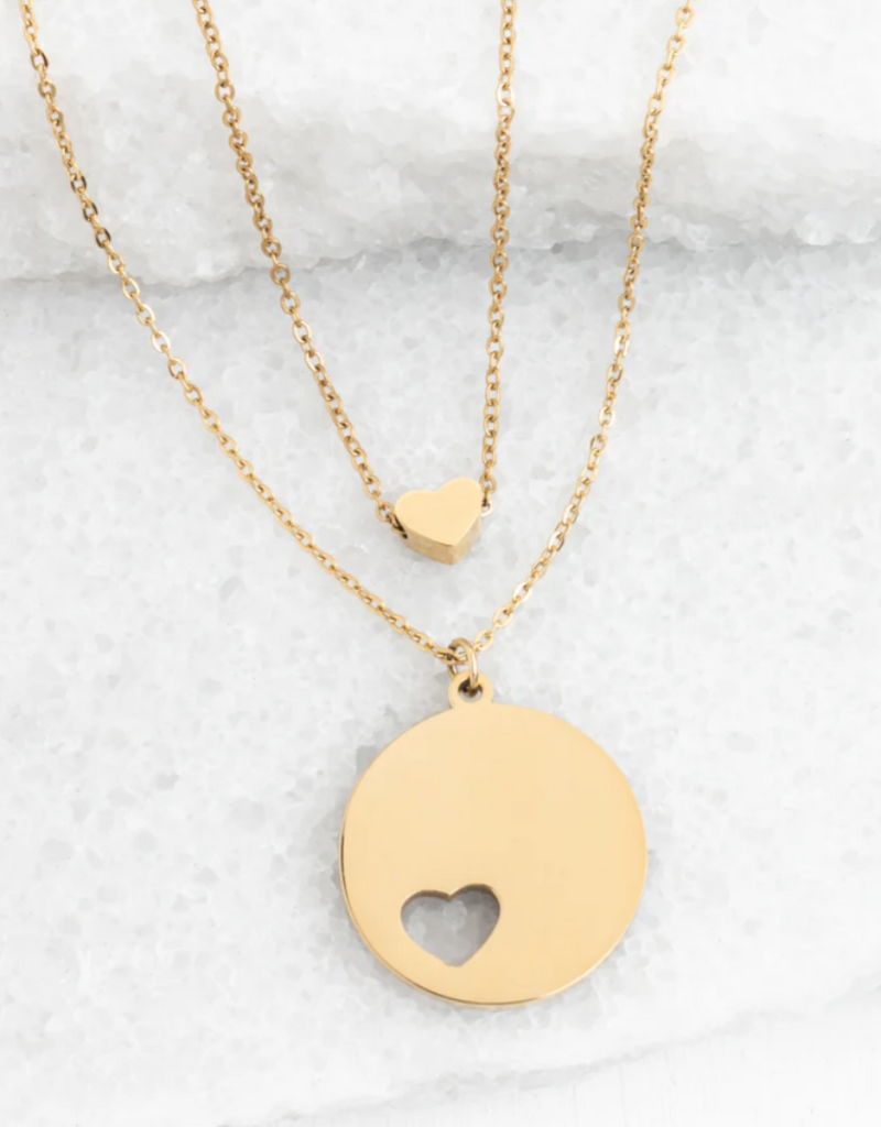 Mother of Pearl & Gold Cut-out Double Heart Necklace - Give Hope and Freedom to Women!