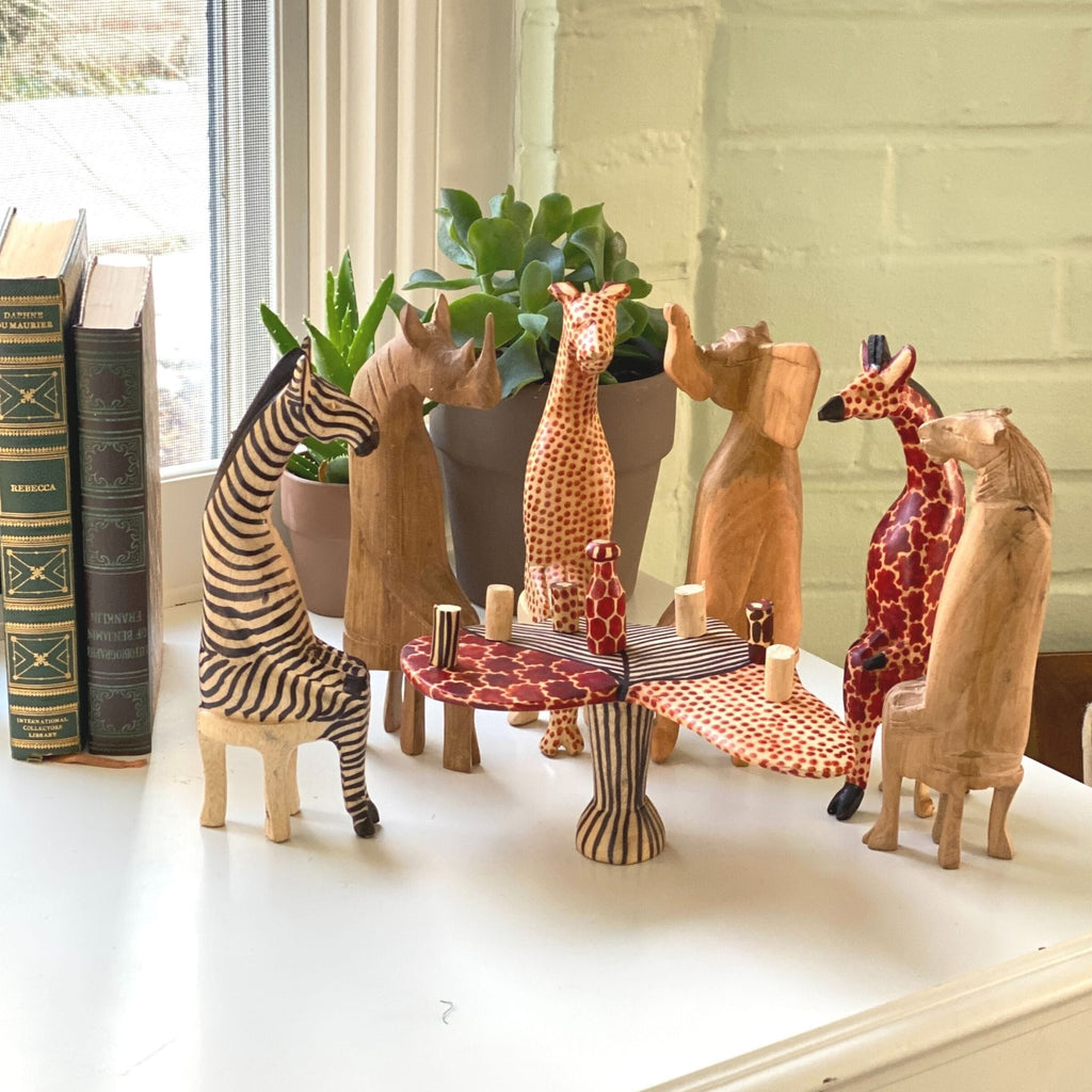 Hand Carved African Animals at a Party Set - Fair Trade, Kenya