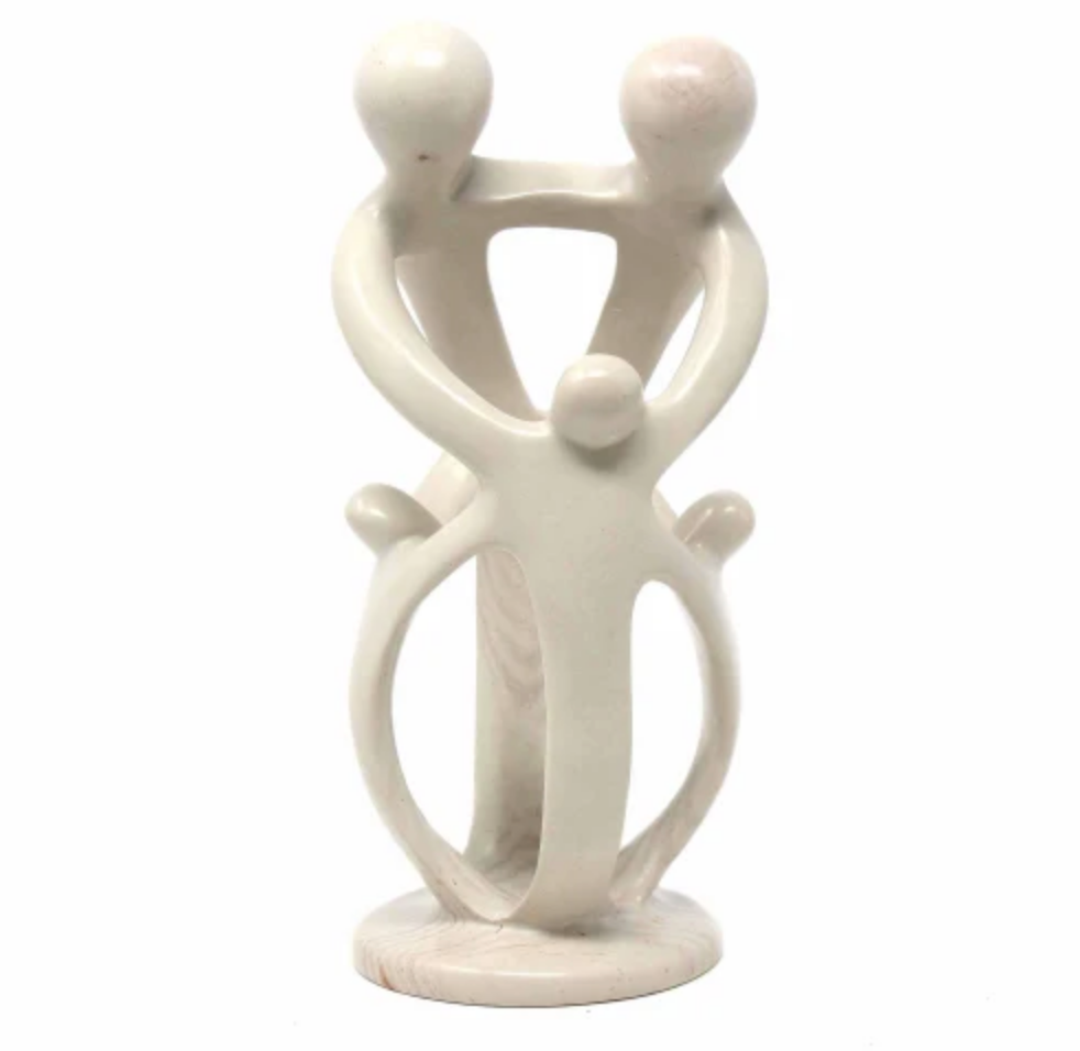 8" Handcrafted Soapstone Family Sculpture, 3 kids - Fair Trade, eco-friendly