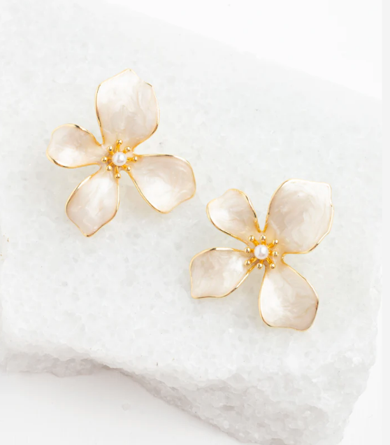 Gold Mother of Pearl Flower Stud Earrings, Give freedom & careers to exploited girls & women!