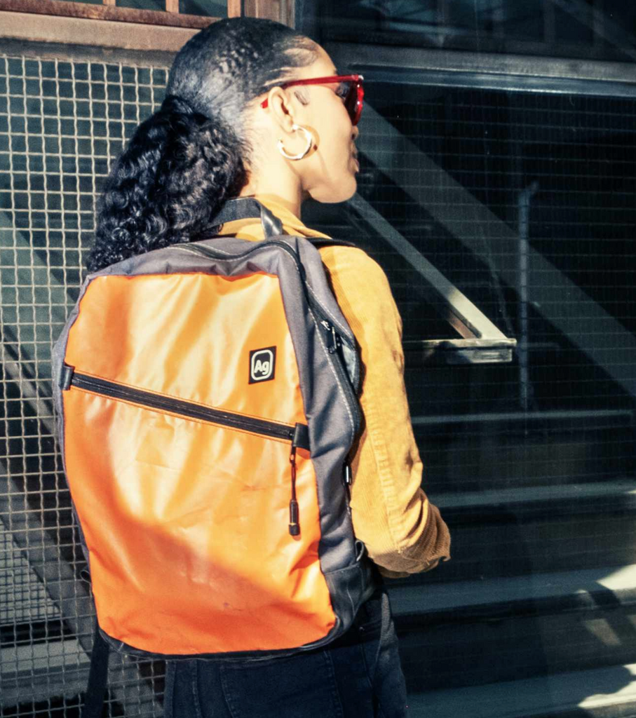 Upcycled Backpack, Grey Denim or Multi-colored Billboard Banner- Made in the USA - Sustainable