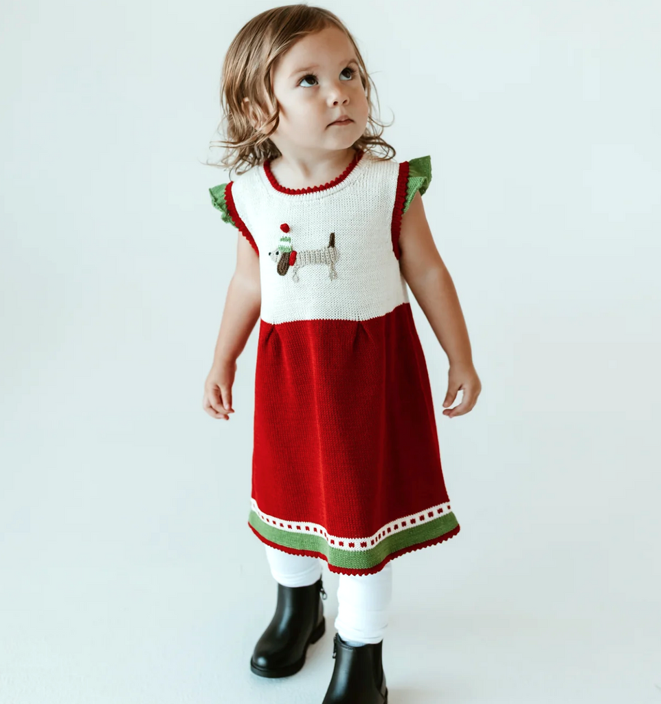 Hand Knit Christmas Dress with Dog- Baby & Toddlers, Fair Trade, Armenia