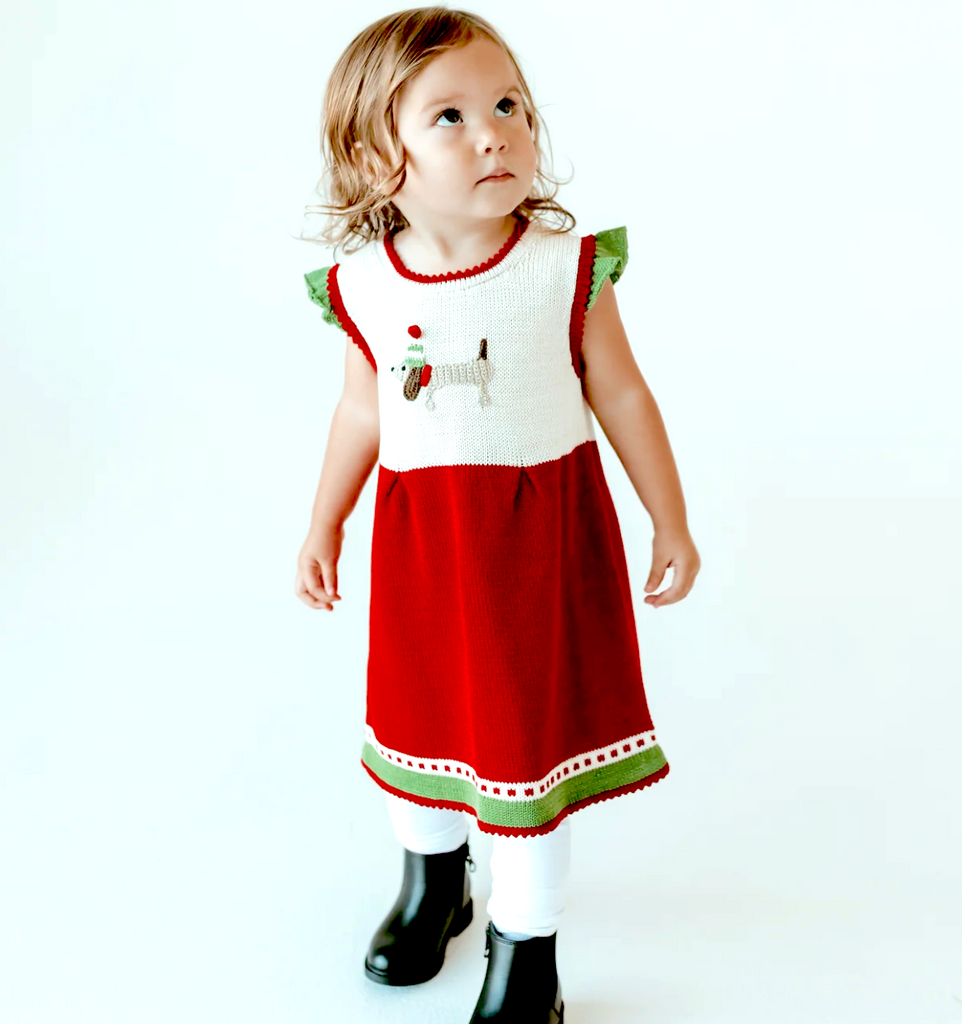 Hand Knit Christmas Dress with Dog- Baby & Toddlers, Fair Trade, Armenia