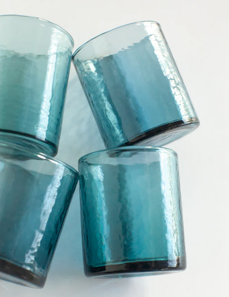 Handblown Hammered Glasses, Set of 4, Recycled, Lead Free, Fair Trade